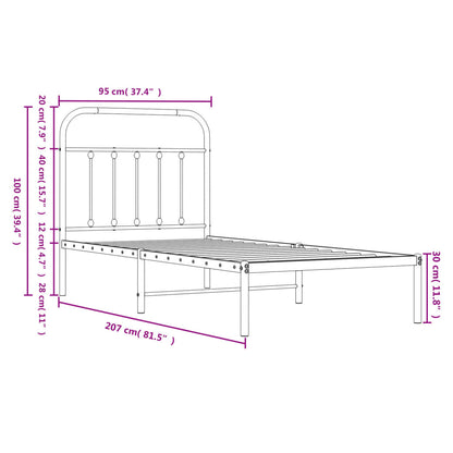 Estrutura de cama com cabeceira 90x200 cm metal preto