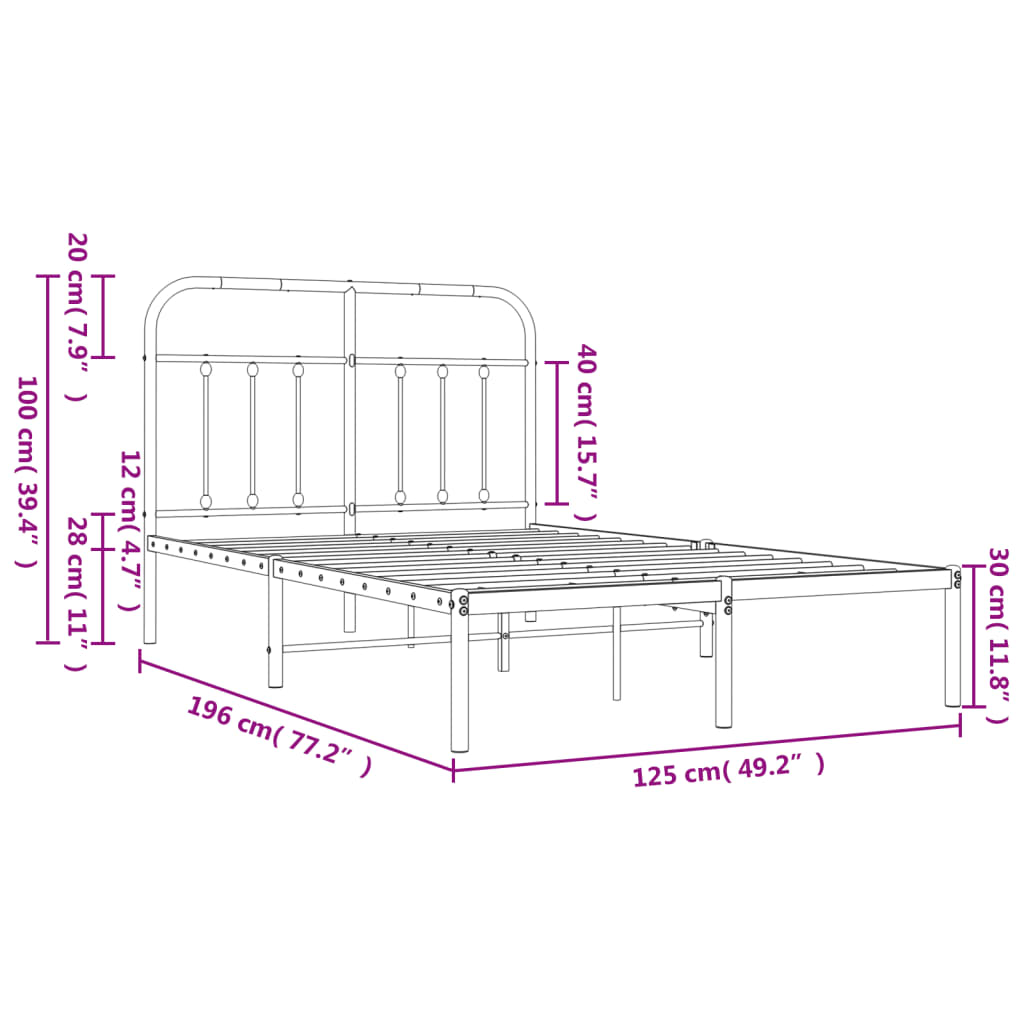 Estrutura de cama com cabeceira 120x190 cm metal preto