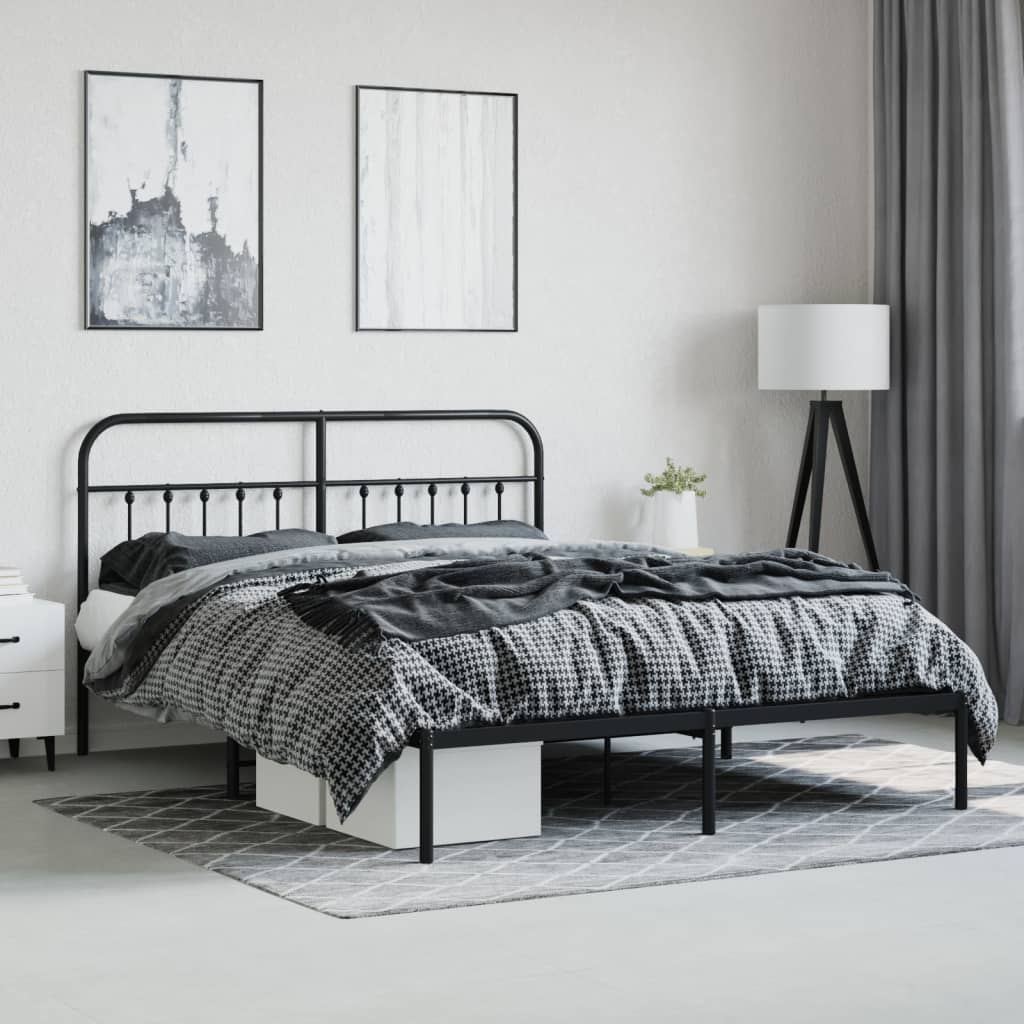 Estrutura de cama com cabeceira 160x200 cm metal preto