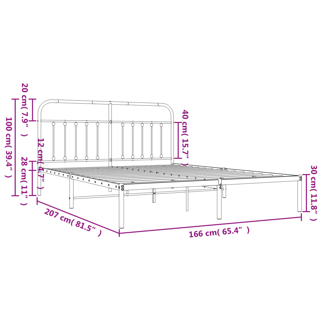 Estrutura de cama com cabeceira 160x200 cm metal preto