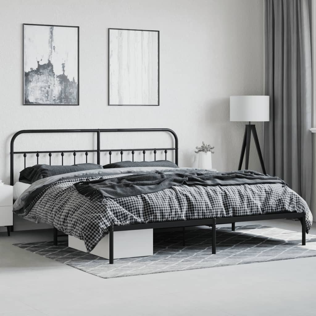 Estrutura de cama com cabeceira 200x200 cm metal preto