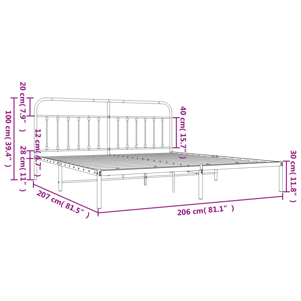 Estrutura de cama com cabeceira 200x200 cm metal preto