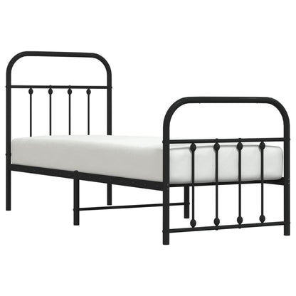 Estrutura de cama com cabeceira e pés 75x190 cm metal preto