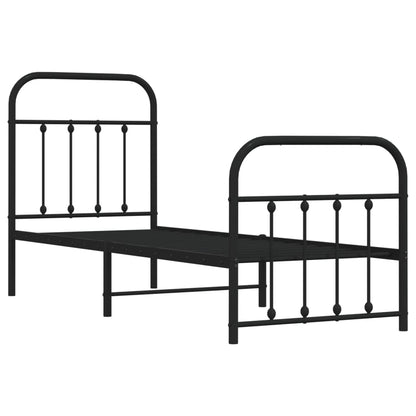 Estrutura de cama com cabeceira e pés 75x190 cm metal preto