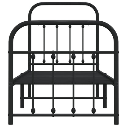 Estrutura de cama com cabeceira e pés 75x190 cm metal preto