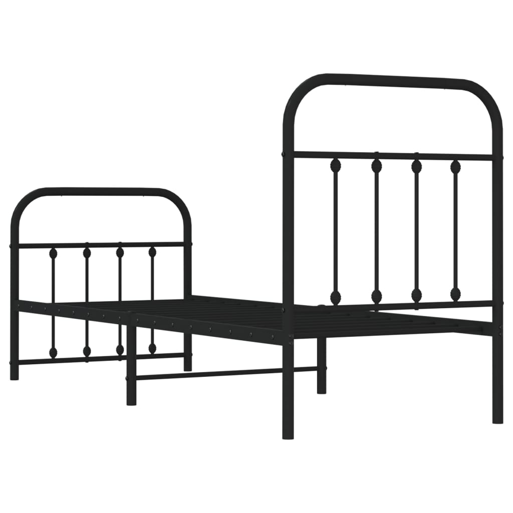 Estrutura de cama com cabeceira e pés 75x190 cm metal preto