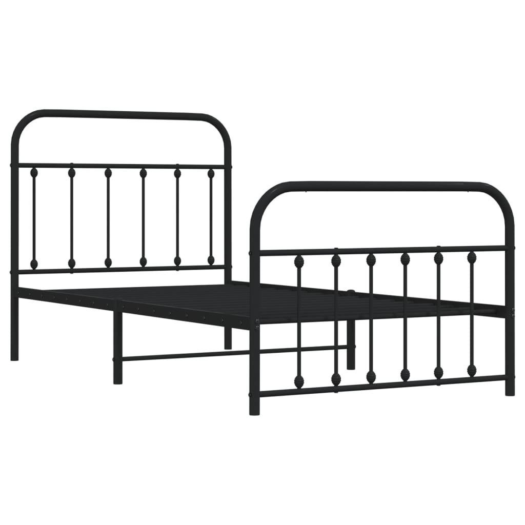 Estrutura de cama com cabeceira e pés 100x190 cm metal preto