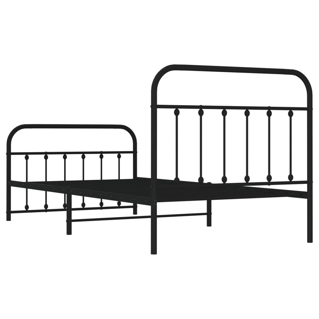 Estrutura de cama com cabeceira e pés 107x203 cm metal preto