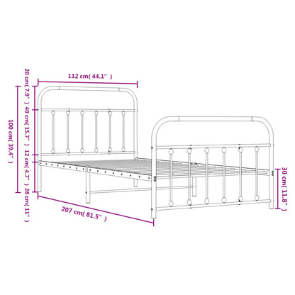 Estrutura de cama com cabeceira e pés 107x203 cm metal preto