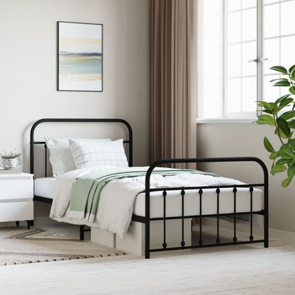 Estrutura de cama com cabeceira e pés 107x203 cm metal preto