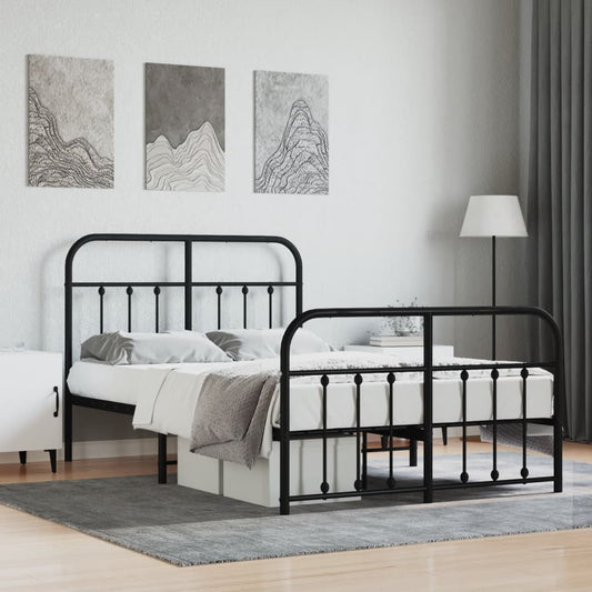 Estrutura de cama com cabeceira e pés 120x190 cm metal preto