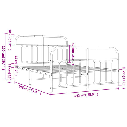 Estrutura de cama com cabeceira e pés 135x190 cm metal preto