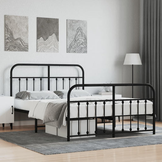 Estrutura de cama com cabeceira e pés 150x200 cm metal preto