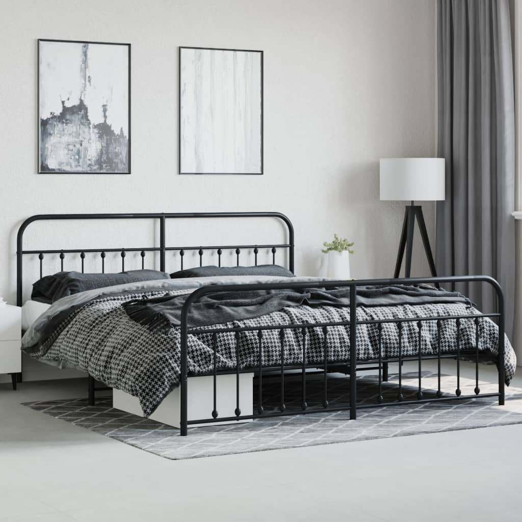 Estrutura de cama com cabeceira e pés 193x203 cm metal preto