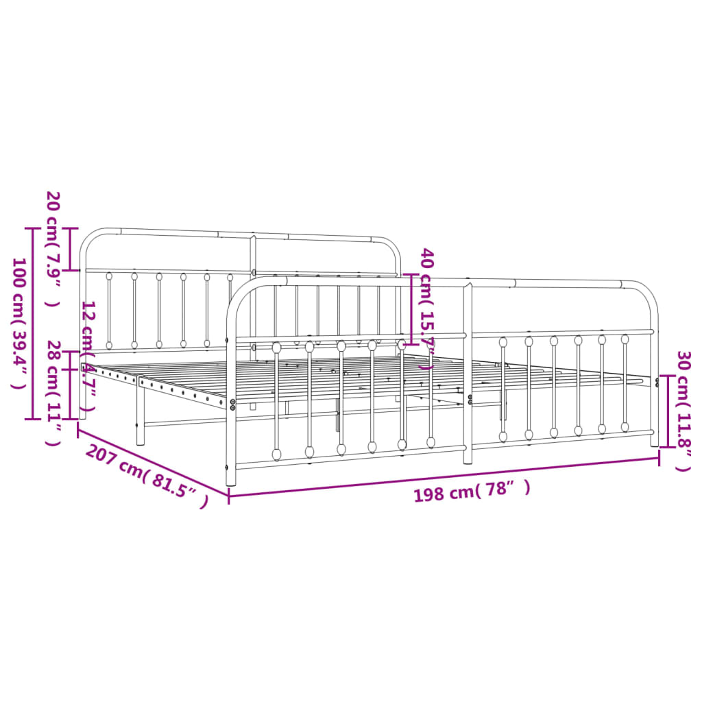 Estrutura de cama com cabeceira e pés 193x203 cm metal preto