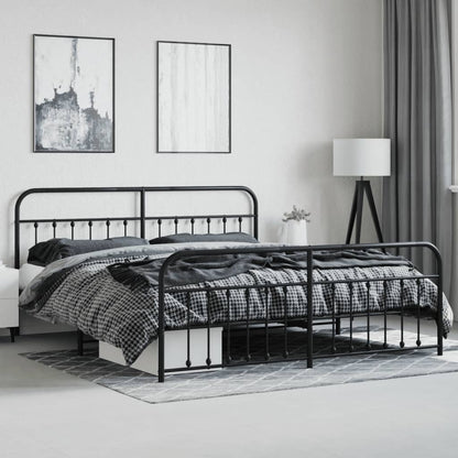 Estrutura de cama com cabeceira e pés 200x200 cm metal preto