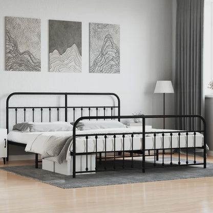 Estrutura de cama com cabeceira e pés 200x200 cm metal preto