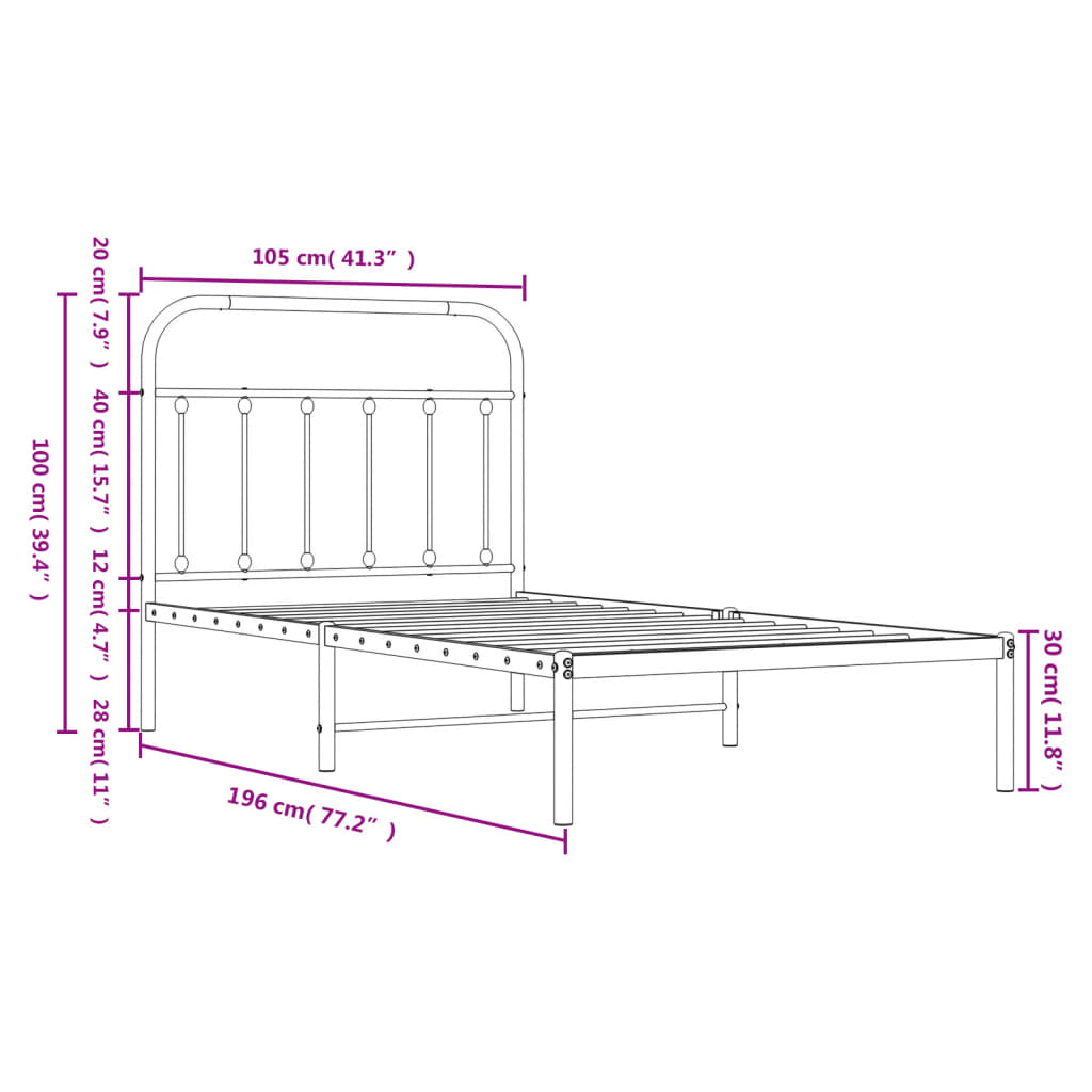 Estrutura de cama com cabeceira 100x190 cm metal branco