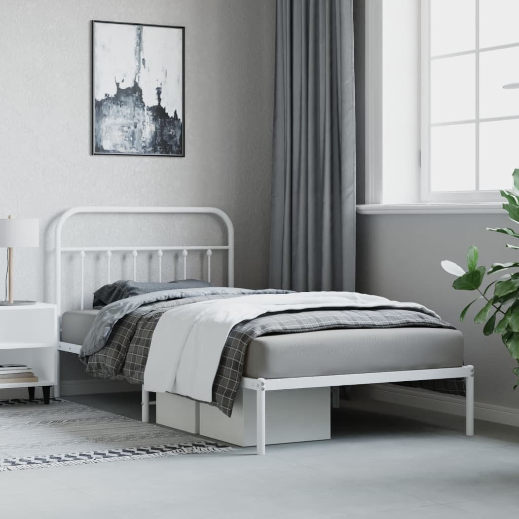 Estrutura de cama em metal com cabeceira 107x203 cm branco