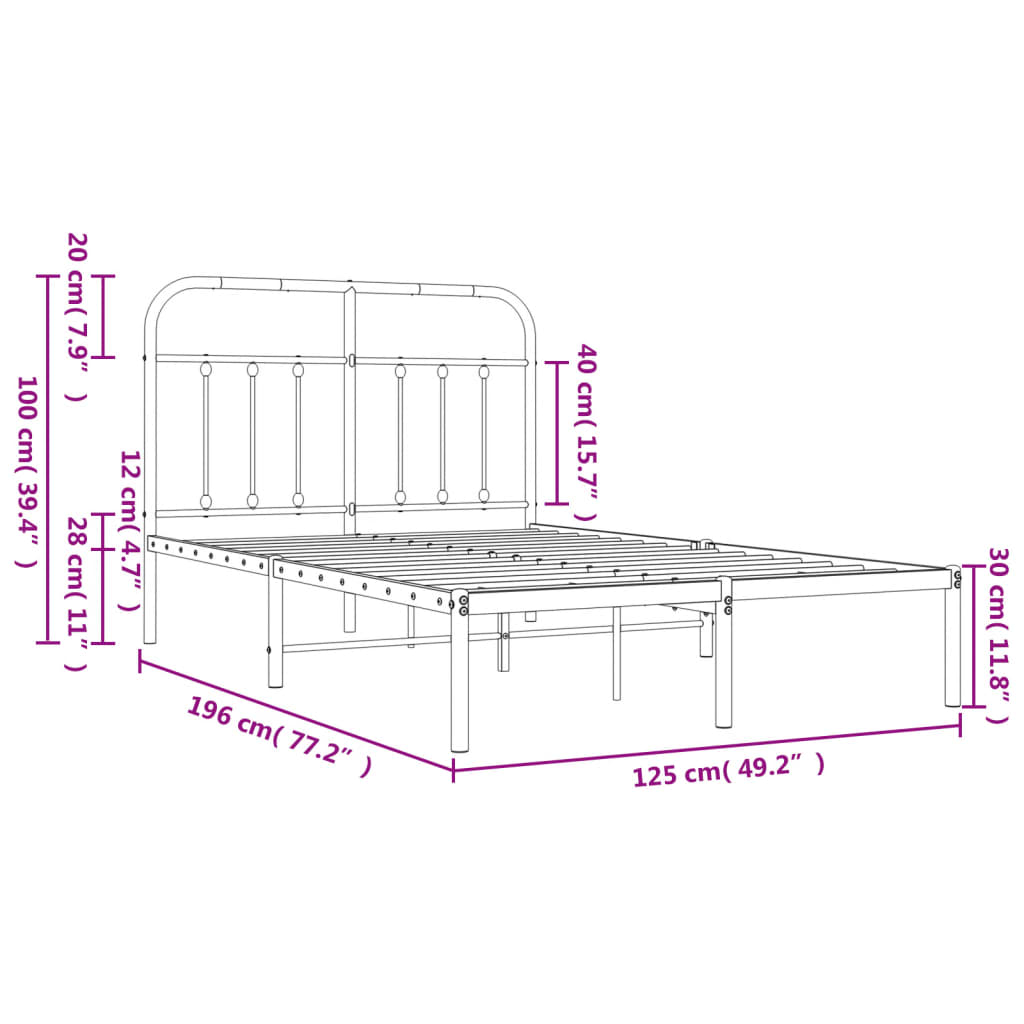 Estrutura de cama com cabeceira 120x190 cm metal branco