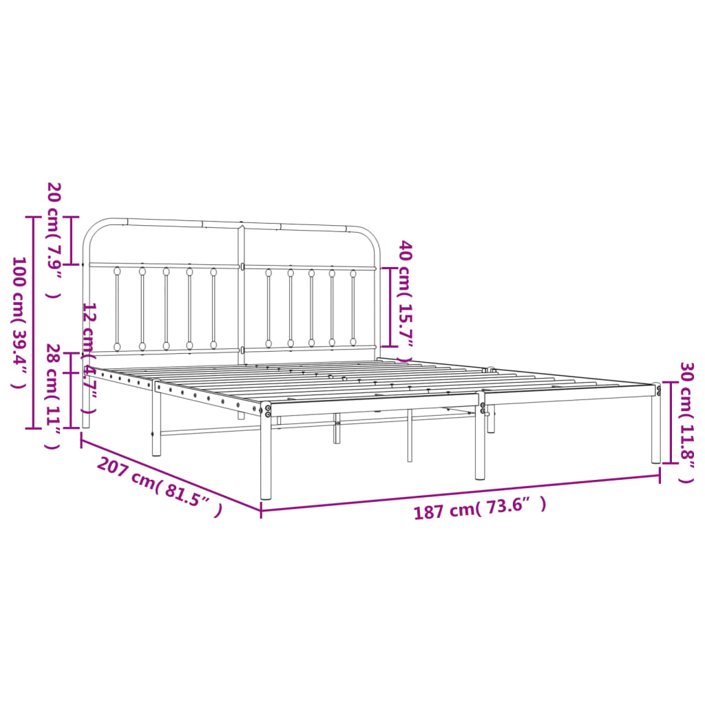 Estrutura de cama com cabeceira 180x200 cm metal branco