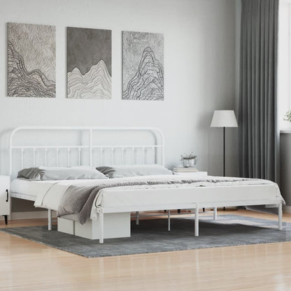 Estrutura de cama com cabeceira 193x203 cm metal branco