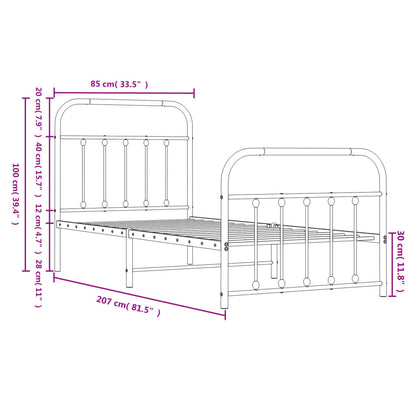 Estrutura de cama com cabeceira e pés 80x200 cm metal branco