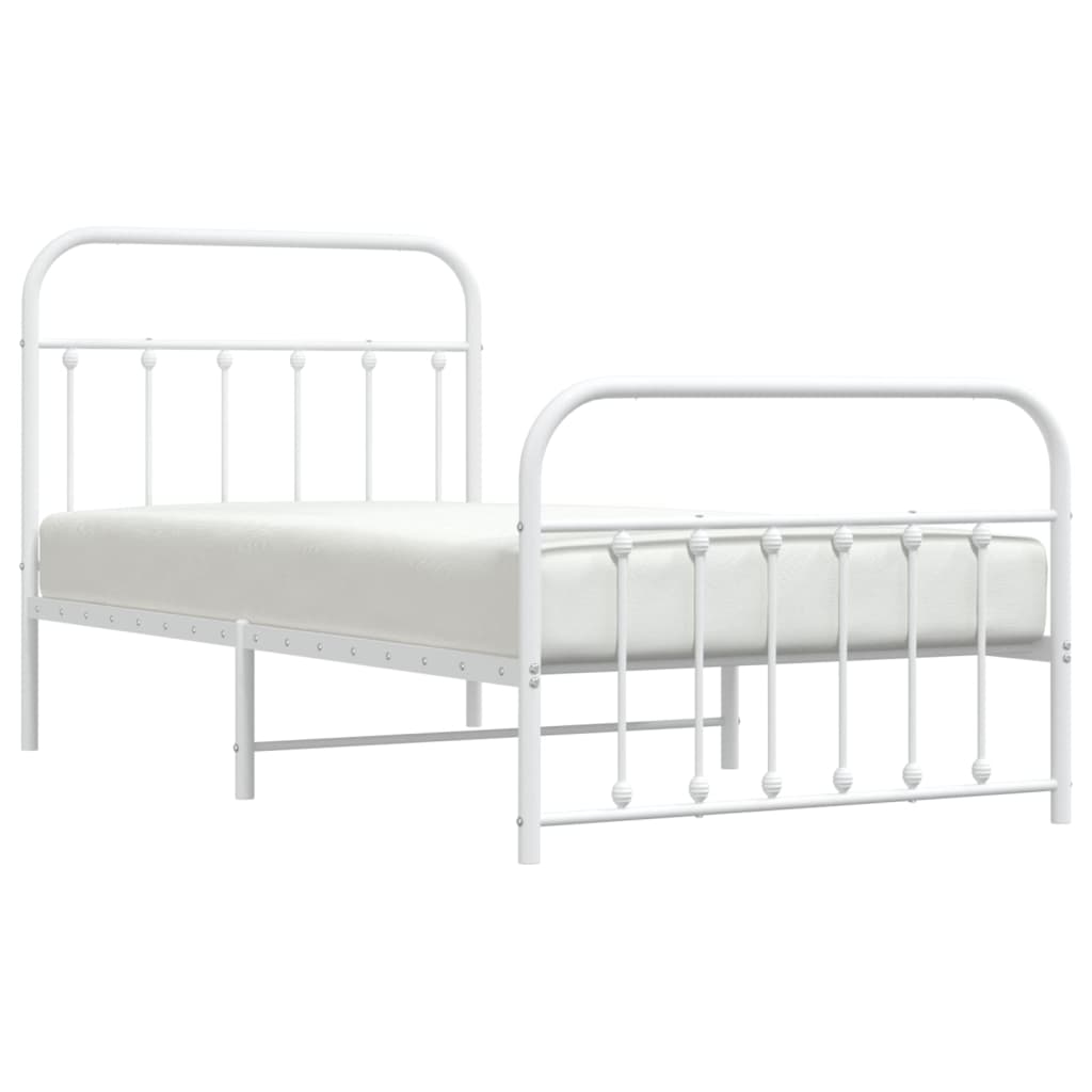 Estrutura de cama com cabeceira e pés 100x190 cm metal branco