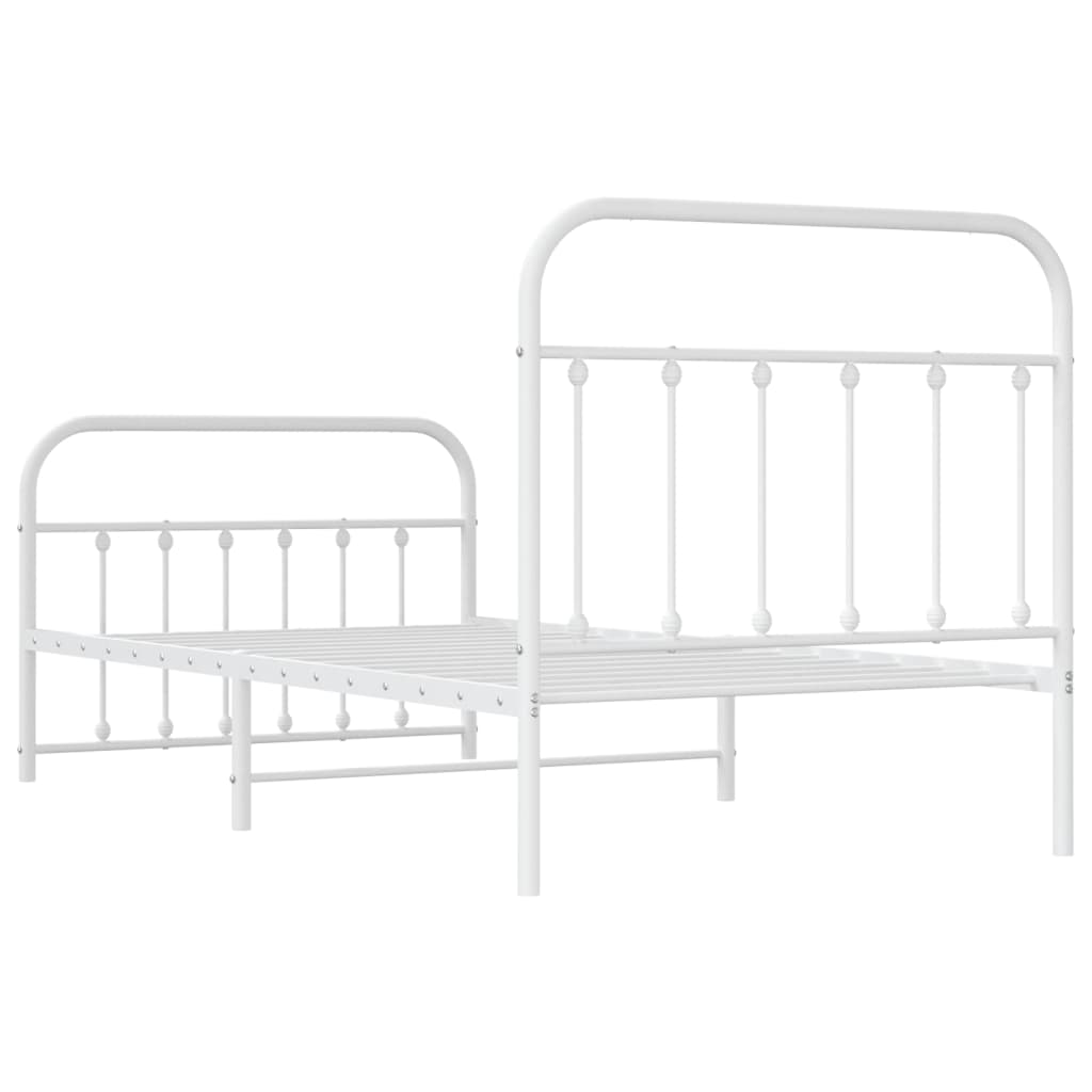 Estrutura de cama com cabeceira e pés 100x190 cm metal branco