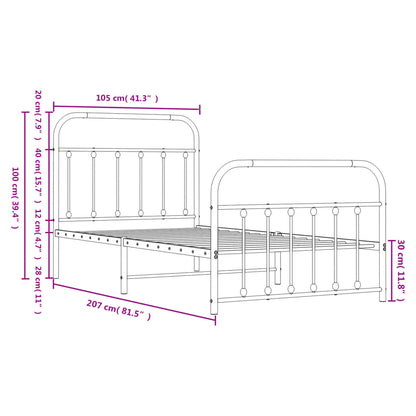 Estrutura de cama com cabeceira e pés 100x200 cm metal branco