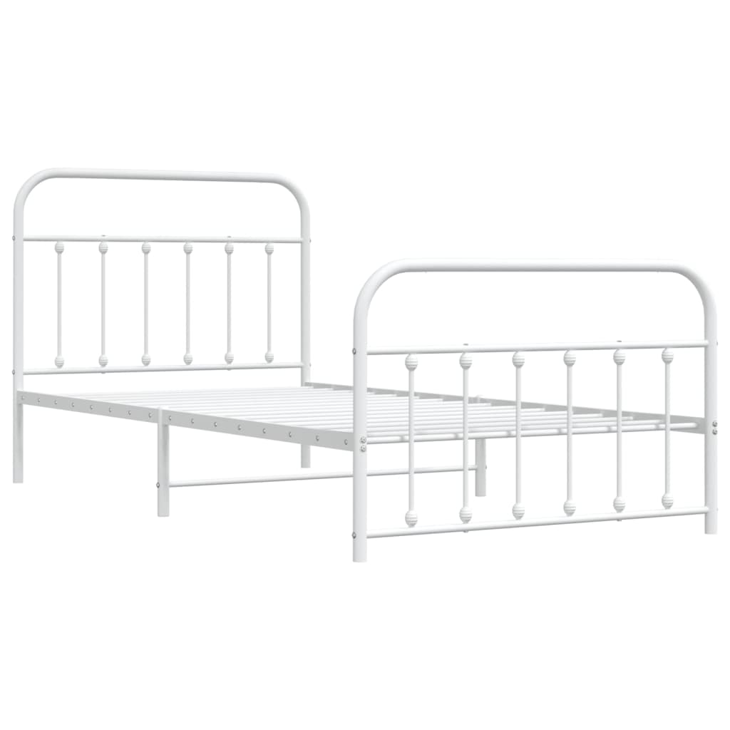 Estrutura de cama com cabeceira e pés 107x203 cm metal branco