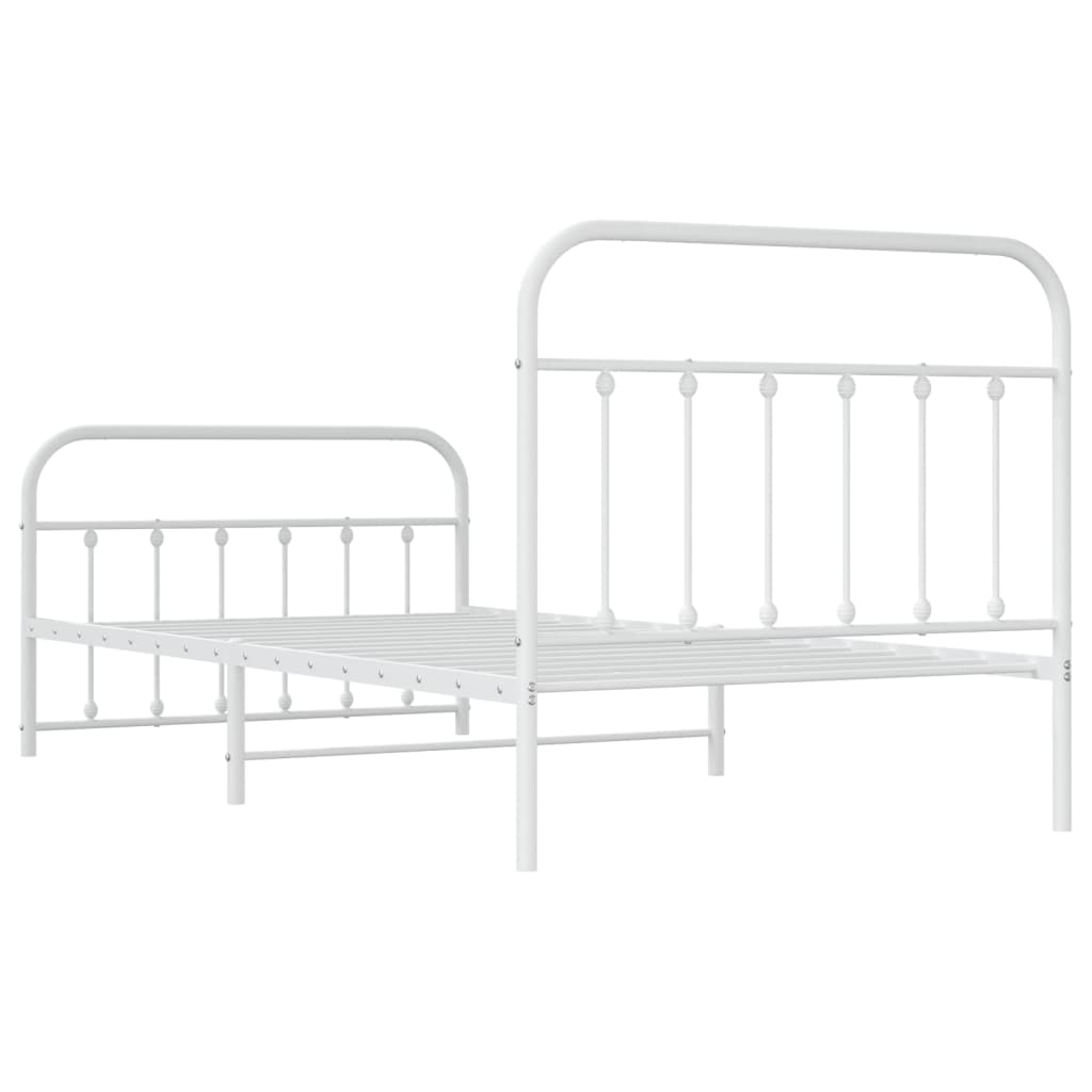 Estrutura de cama com cabeceira e pés 107x203 cm metal branco