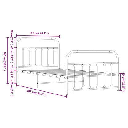 Estrutura de cama com cabeceira e pés 107x203 cm metal branco