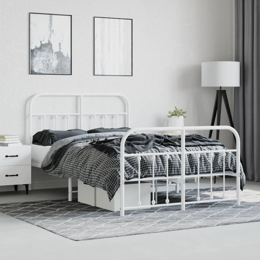 Estrutura de cama com cabeceira e pés 120x190 cm metal branco