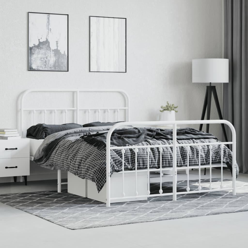 Estrutura de cama com cabeceira e pés 150x200 cm metal branco