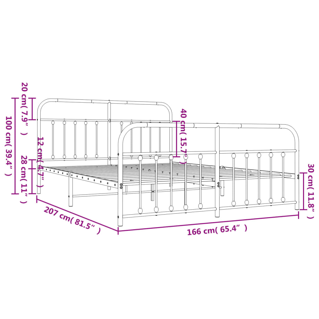 Estrutura de cama com cabeceira e pés 160x200 cm metal branco