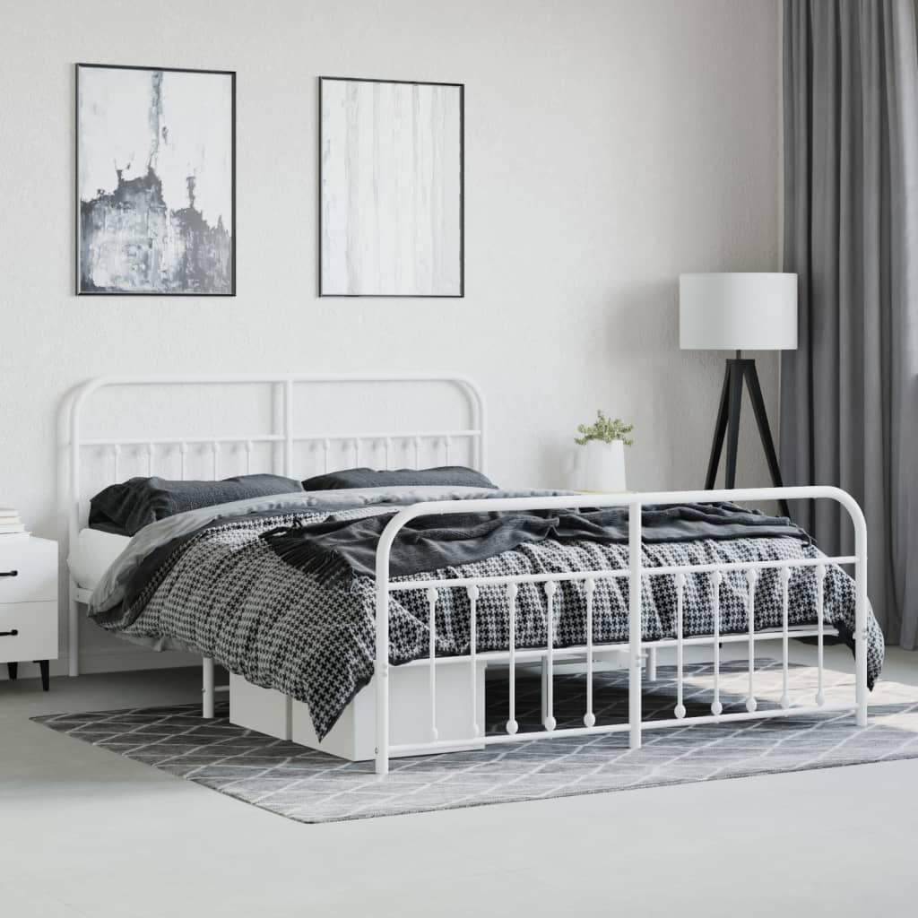 Estrutura de cama com cabeceira e pés 183x213 cm metal branco