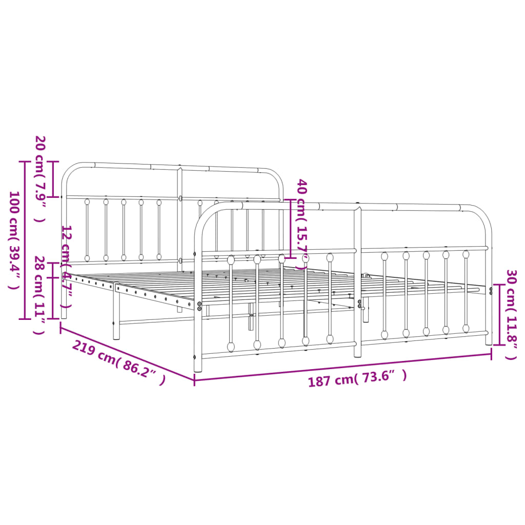 Estrutura de cama com cabeceira e pés 183x213 cm metal branco