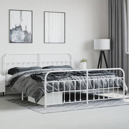 Estrutura de cama com cabeceira e pés 193x203 cm metal branco