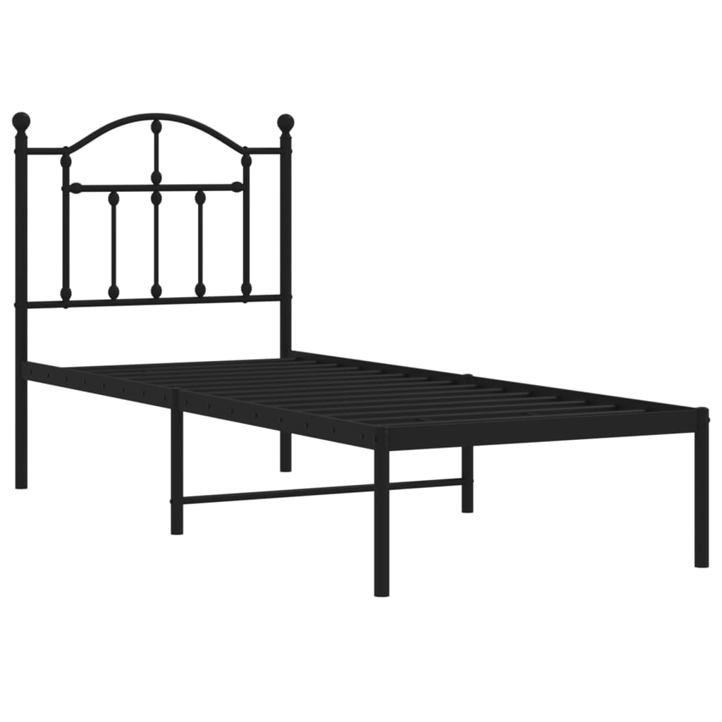 Estrutura de cama com cabeceira 75x190 cm metal preto