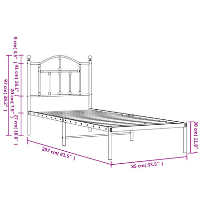 Estrutura de cama com cabeceira 80x200 cm metal preto