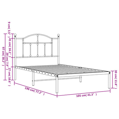 Estrutura de cama com cabeceira 100x190 cm metal preto