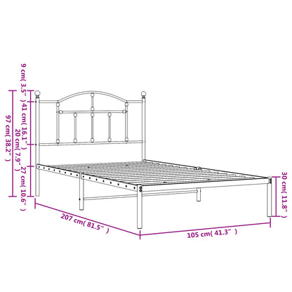 Estrutura de cama com cabeceira 100x200 cm metal preto