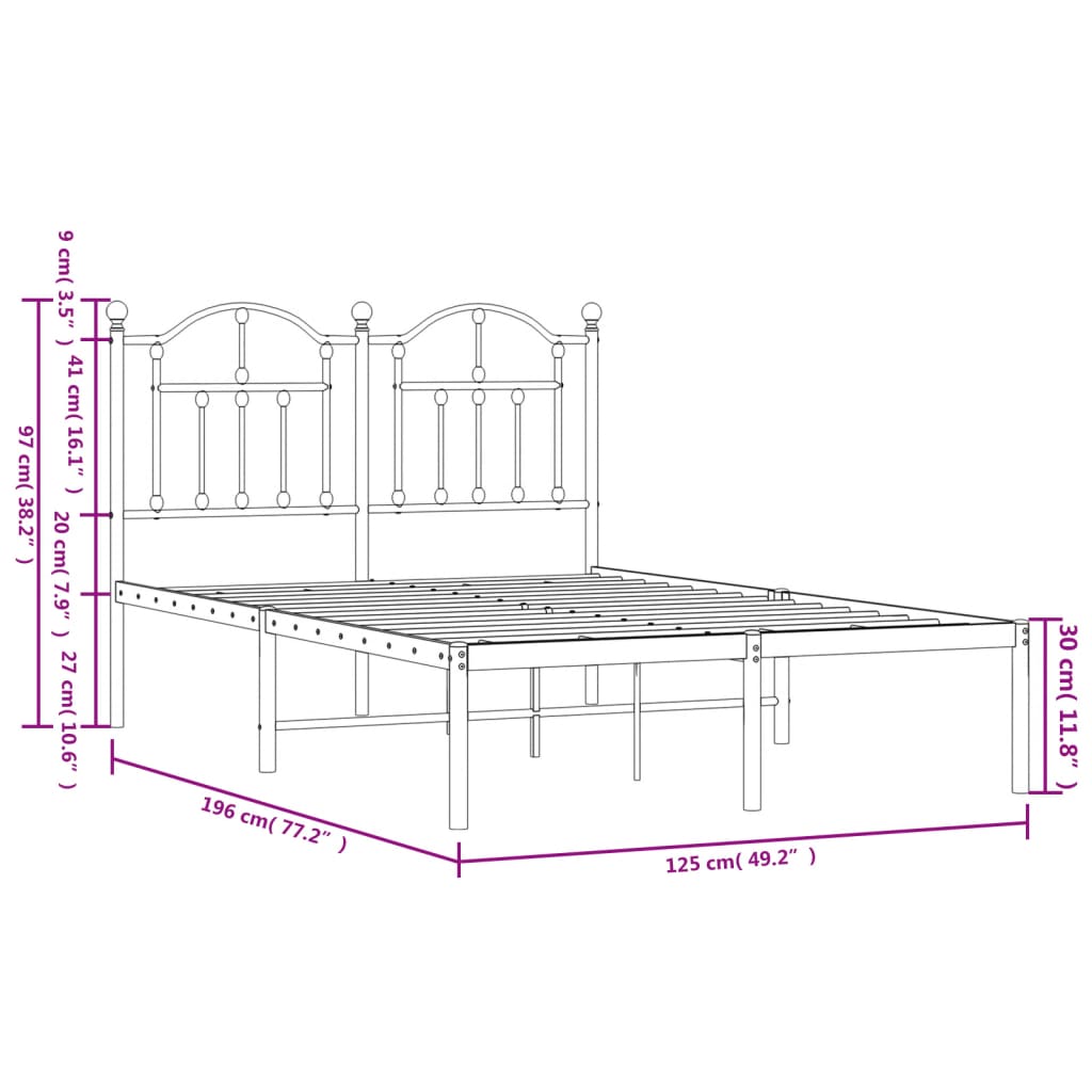 Estrutura de cama com cabeceira 120x190 cm metal preto