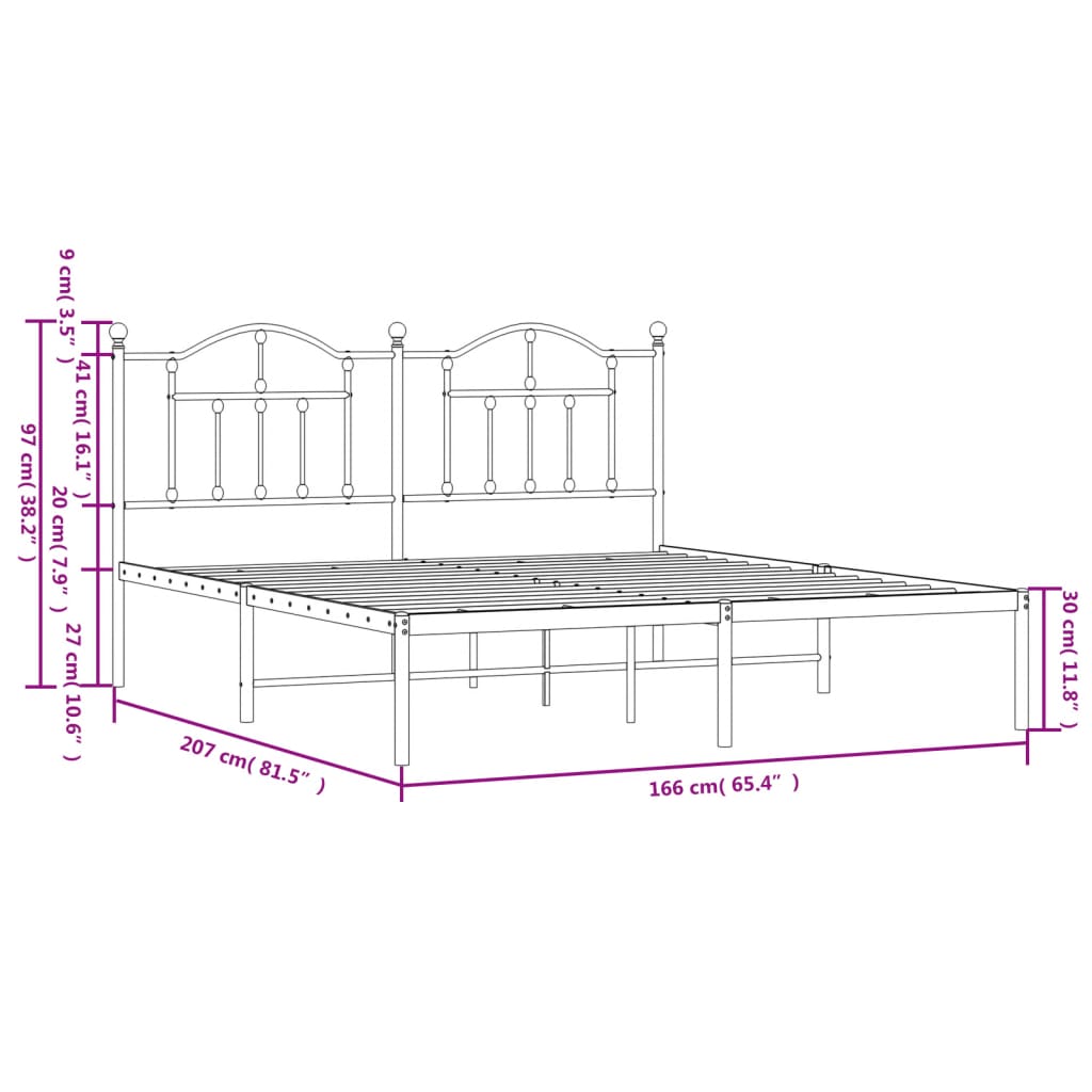 Estrutura de cama com cabeceira 160x200 cm metal preto