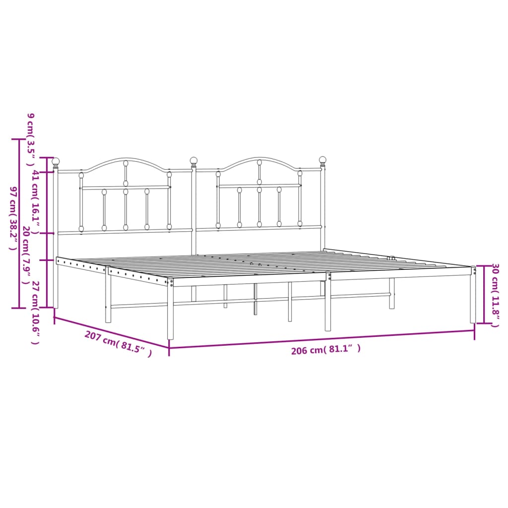 Estrutura de cama com cabeceira 200x200 cm metal preto