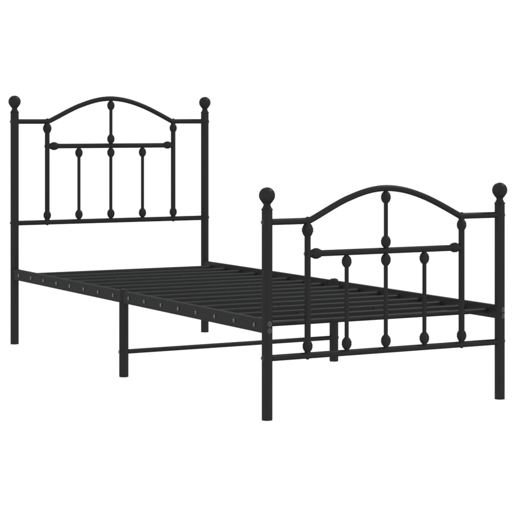 Estrutura de cama com cabeceira e pés 90x190 cm metal preto