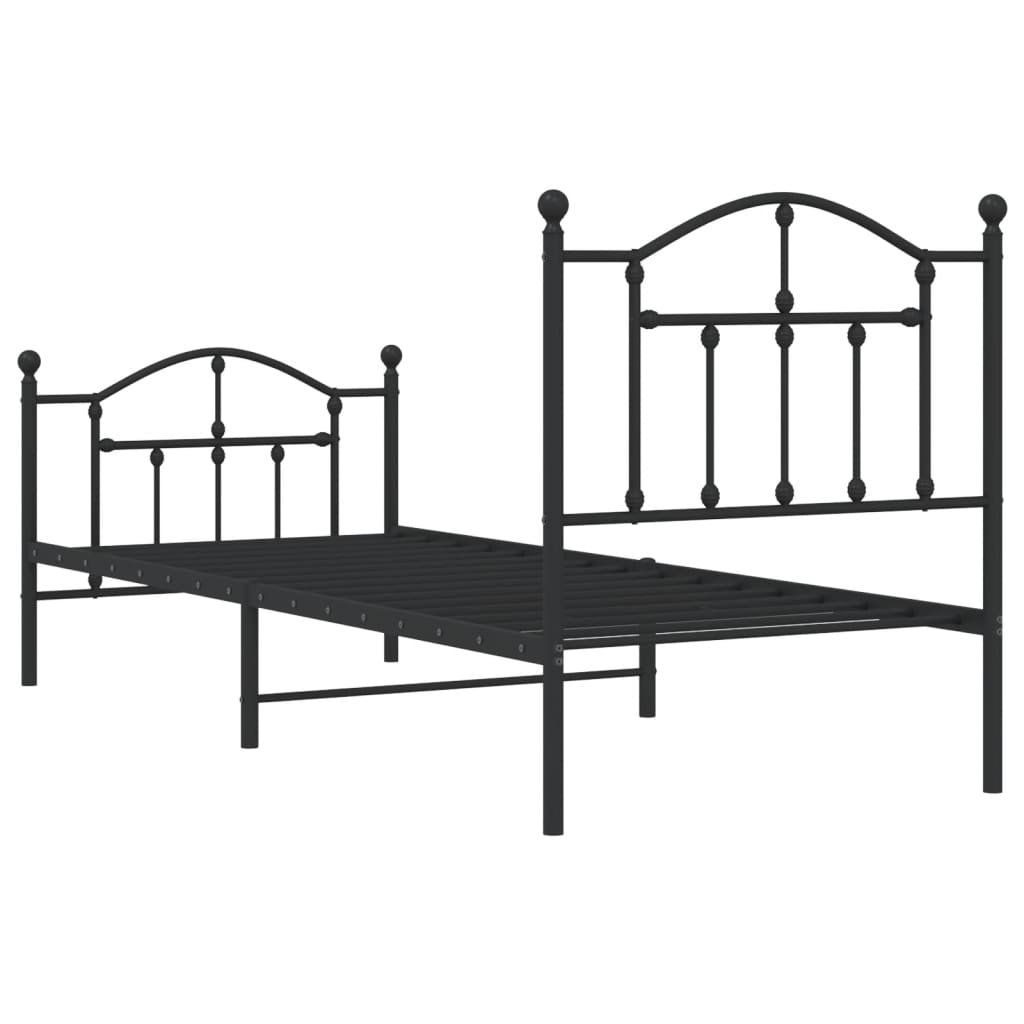 Estrutura de cama com cabeceira e pés 90x190 cm metal preto