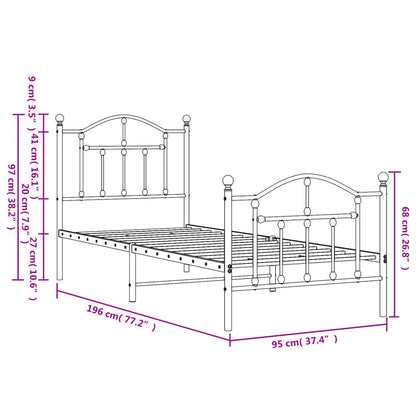 Estrutura de cama com cabeceira e pés 90x190 cm metal preto