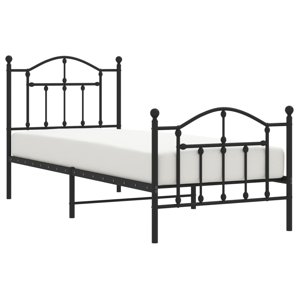 Estrutura de cama com cabeceira e pés 90x200 cm metal preto